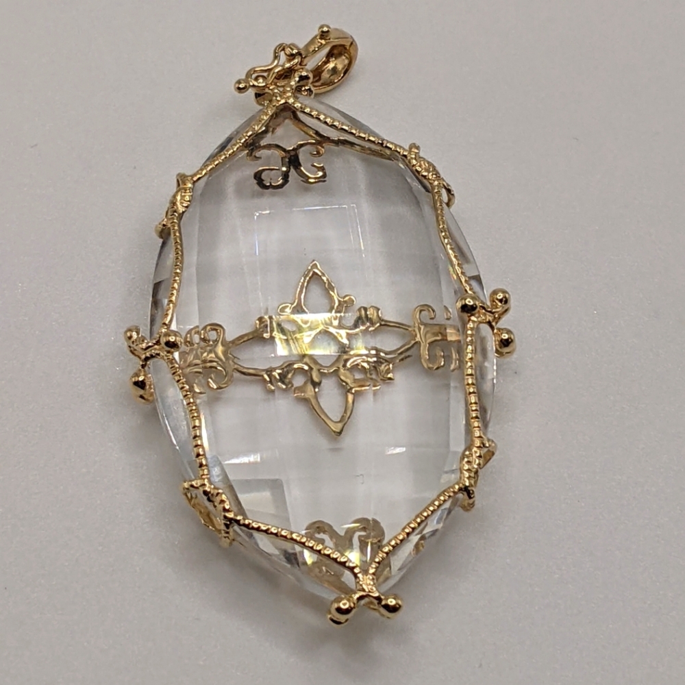 Sold💗14k Yellow Gold Crystal Quartz Gemstone Large Enhancer/Pendant - Picture 11 of 13